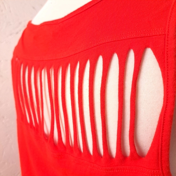 Bebe | Cherry red rhinestone logo Y2K style ripped open back tank top - Picture 7 of 12